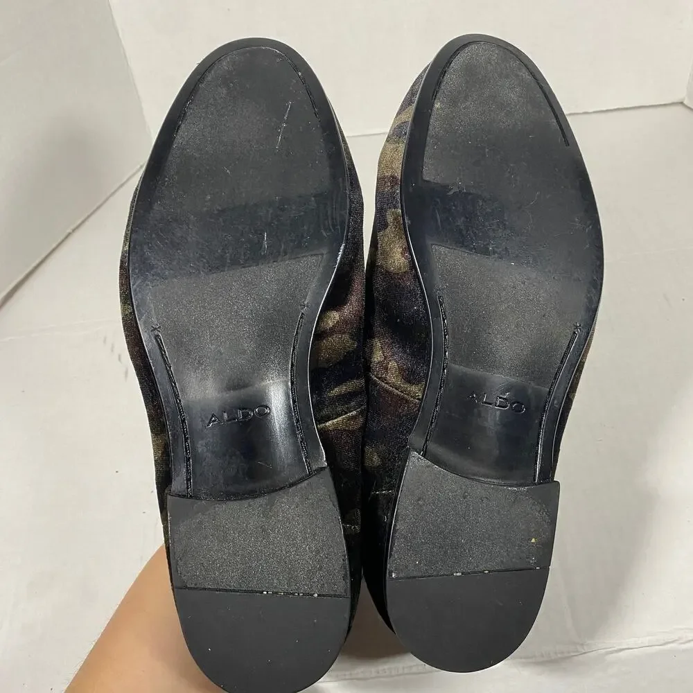 ALDO Men's Velvet Camo Tassel Loafers Dark Green Brown Sz 8